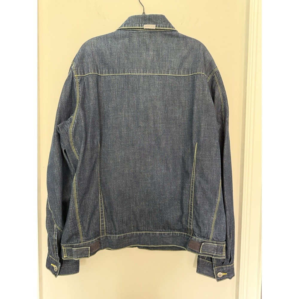 Mecca Mens Denim Jacket Sz L Button Up Y2K 90's Hip Hop Rap Trashed VTG - Picture 3 of 7